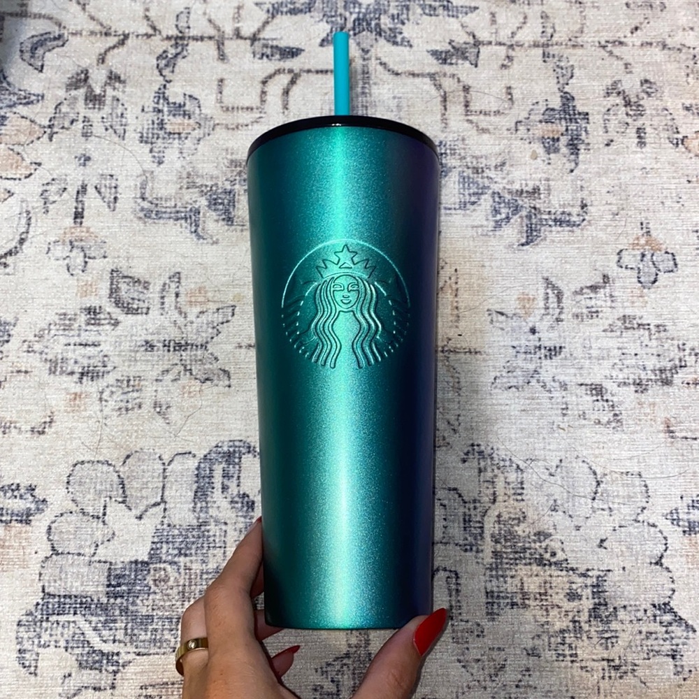 Green/blue stainless steel Starbucks tumbler